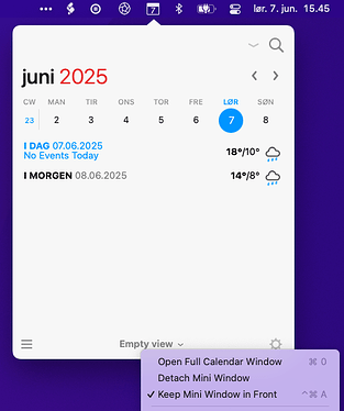 Fantastical Mini Window options