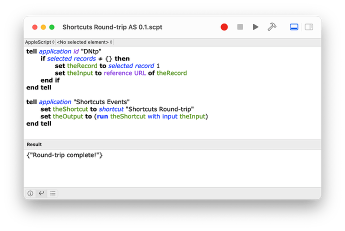 Shortcut run from AppleScript