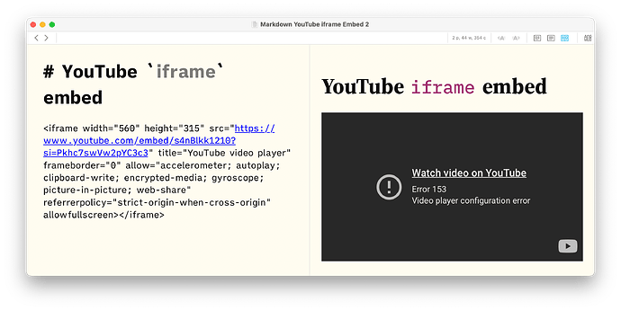 YouTube iframe - Error 153