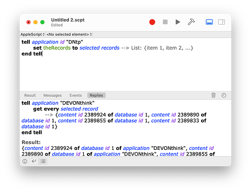 selected records (list)