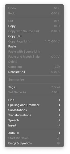 DevonThink Edit Menu