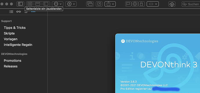 DEVONthink 3 - Empty Extras sidebar