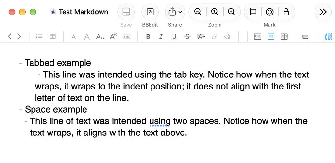 Indented list wrapping in Source view.