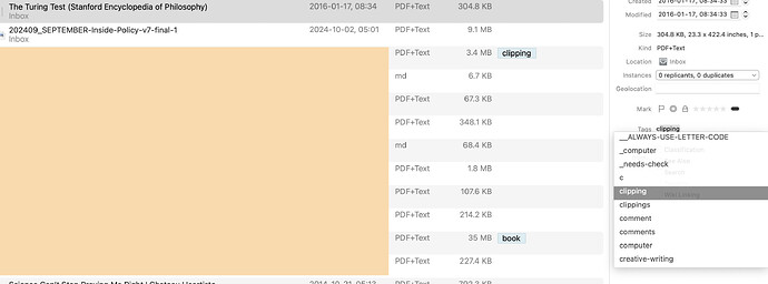 DEVONthink tags list
