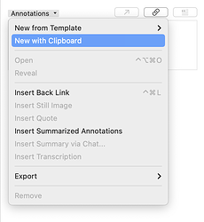 Annotations dropdown menu