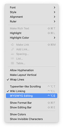 Format > WYSIWYG Editing