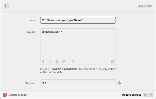 Raycast search snippet
