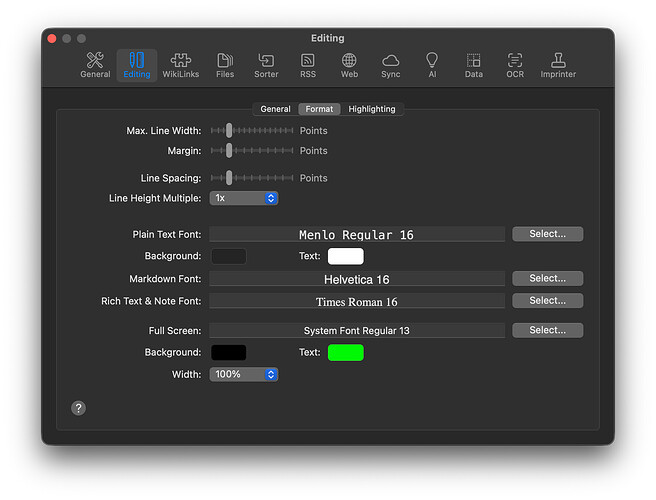 Settings Editing Format